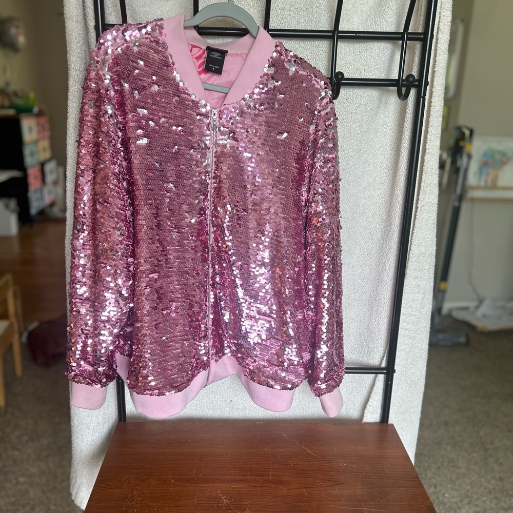Barbie Pink Sequin Bomber Jacket Torrid Size 4